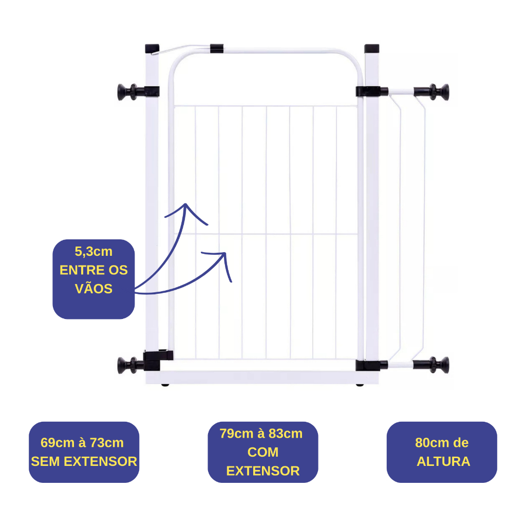 Portão Pet Cachorro Grade de Proteção para Criança Reforçado com Alongador