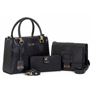 Kit Bolsa Media Transversal + Bolsa Pequena Balada Fivela enfeite + carteira em Oferta na Shopee