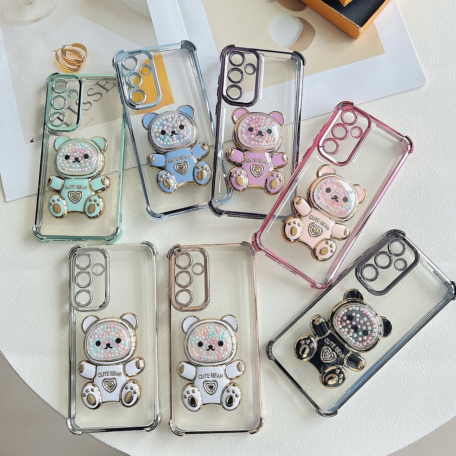 Capinha Transparente Borda Colorida Suporte Urso A04 A14 A24 A34 A54 A05 A15 A25 A35 A55 M55 M35 M15