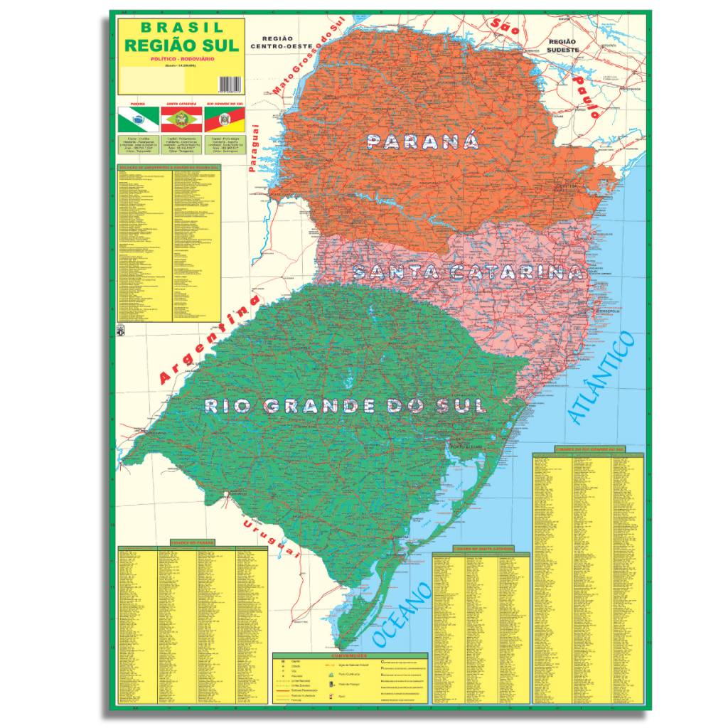 Mapa Brasil Região Sul Politico Poster Dobrado Geográfico Regional em Oferta na Shopee