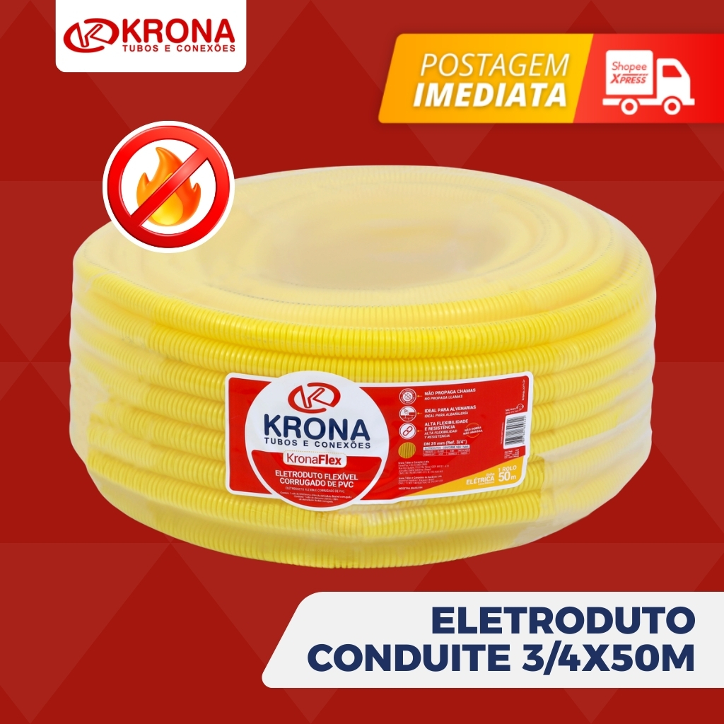 Conduite 3/4 X 50m Eletroduto Krona Original Rolo Mangueira Corrugada