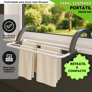 Varal Para Janela Portátil, Ajustável e Dobrável Ideal Para Apartamento - Sem Furar Parede - NL