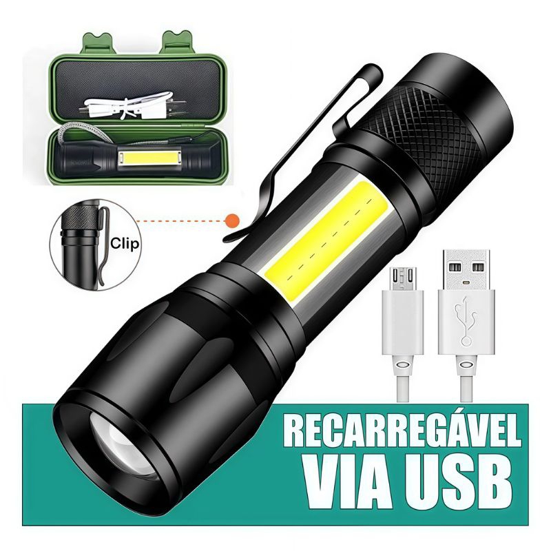 Mini Lanterna Tática Com Led E Zoom Recarregável USB513
