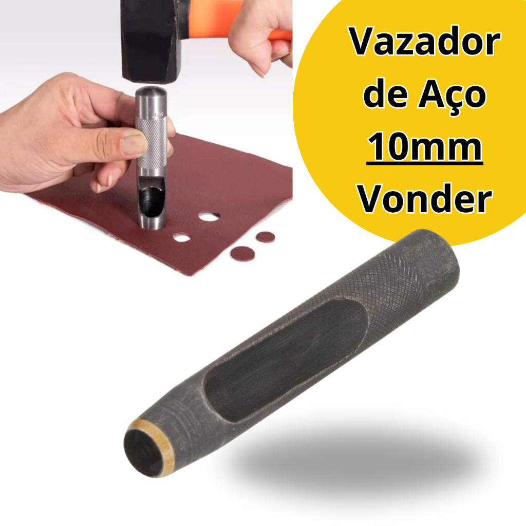 Furador Vazador 10mm Aço Couro Eva Junta Papelao Vonder ~ Perfurador ~ Vazador ~ Aço 10mm ~ Ferramenta Para Fazer Furo