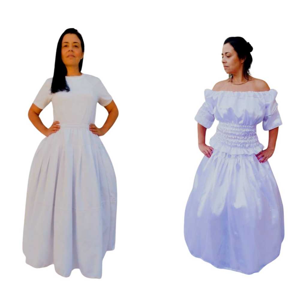 Saia Branca Umbanda Feminina Cetim e Oxford 2 peças roupa de ração umbanda saia branca