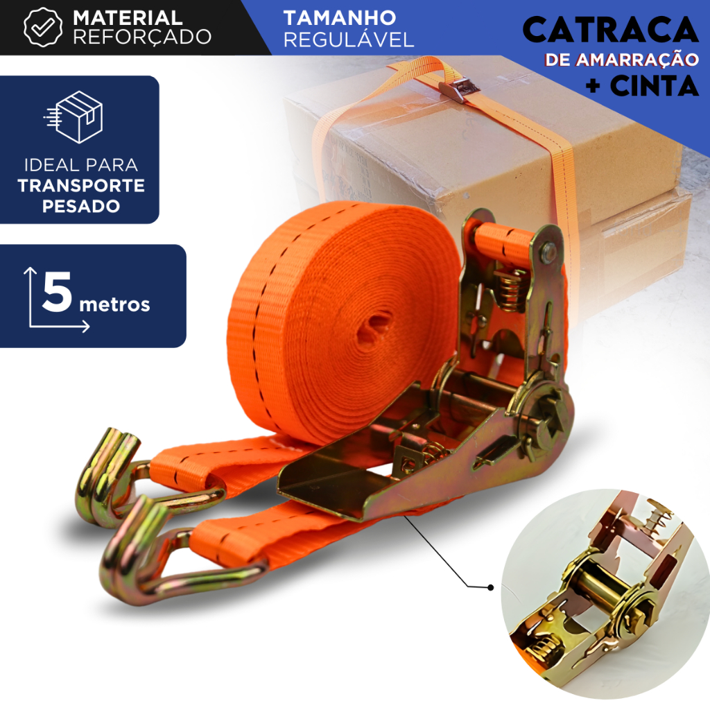 Cinta Catraca De Amarração 5 Metros Carga Até 800kg - Mazzal