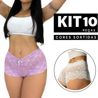 Kit 10 Calcinhas de Renda Caleçon Roupa Íntima Calcinha Tanga Lingerie Feminina Confortáve...