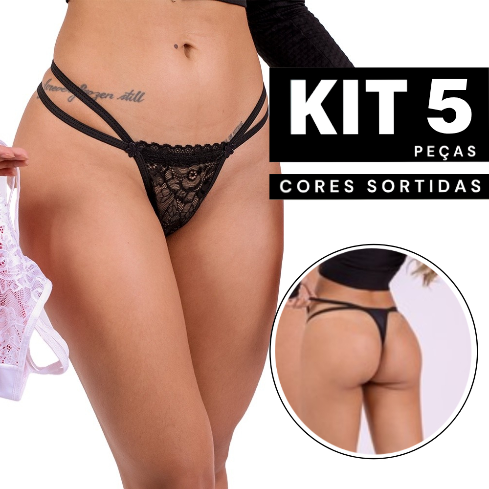 Kit 5 Calcinha Rendada Com Dois Elásticos Sensual Sedutora Confortável Fácil Revenda Sexy ...