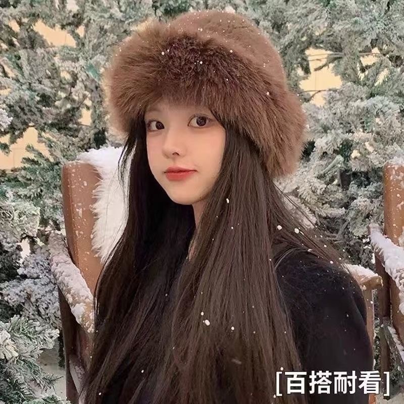 cu Chapéu Balde De Pele Sintética Fofo Para Mulheres De Pescador De Pelúcia Inverno Quente Engrossar Frio Dia De Neve Bo