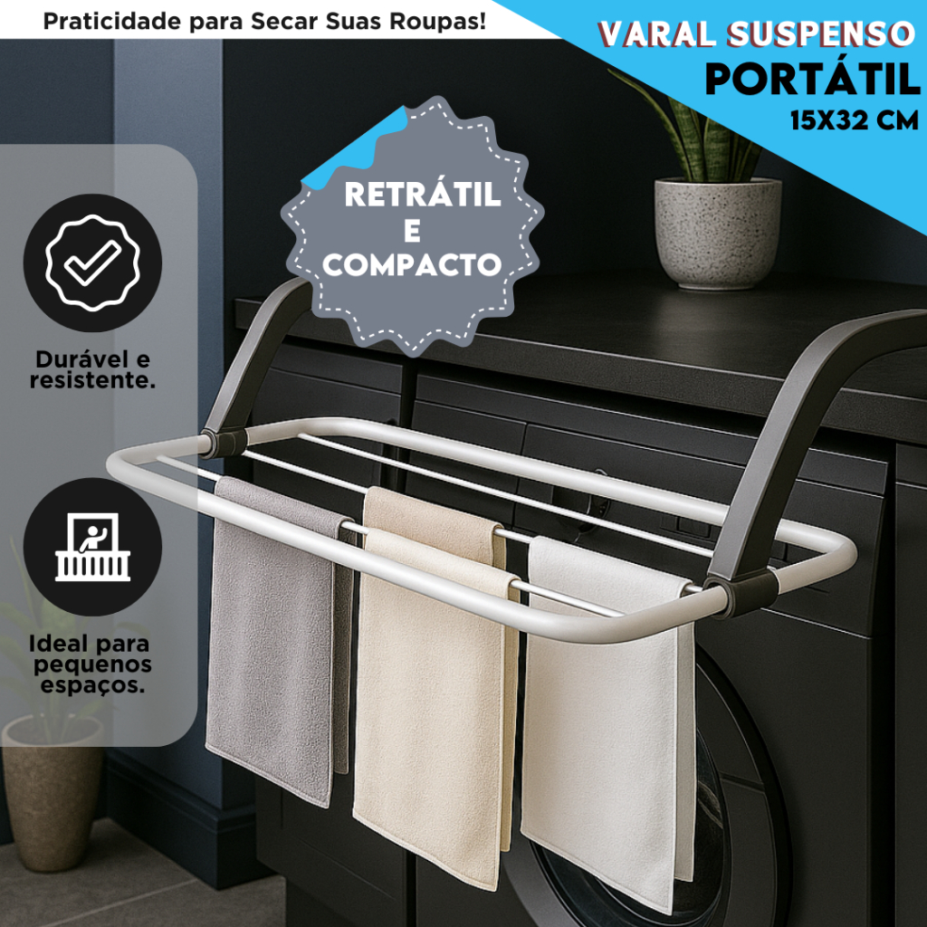 Varal para Janela Retrátil Secador De Roupas Dobrável com Ganchos | | Mazzal