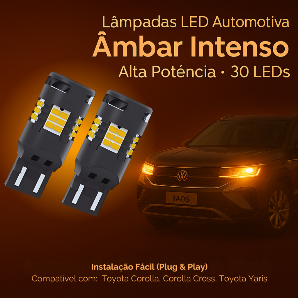Par Lâmpada W21w Pisca Seta 30 Led Canbus Canceller Âmbar Taos Toyota Corolla Cross, Toyota Yaris