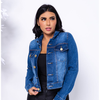 Jaqueta Jeans Premium com Lycra e Botoes Moda Feminina Tendencia 2025 em Oferta na Shopee