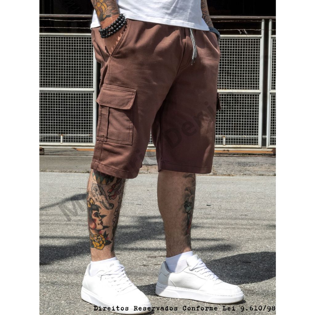 Bermuda Cargo Masculina Sarja Colorida Utilitária Cos de Elástico em Oferta na Shopee