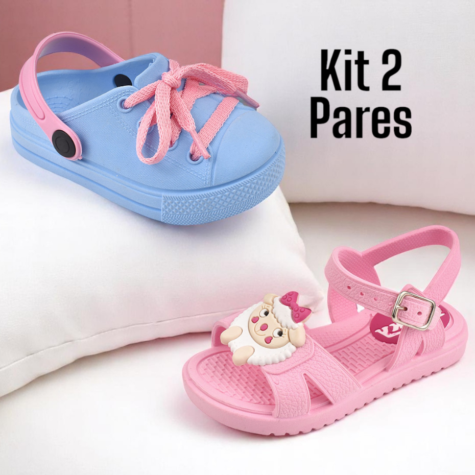 Kit 2 Pares Tenis Infantil Menina e Sandália Leve e Macia