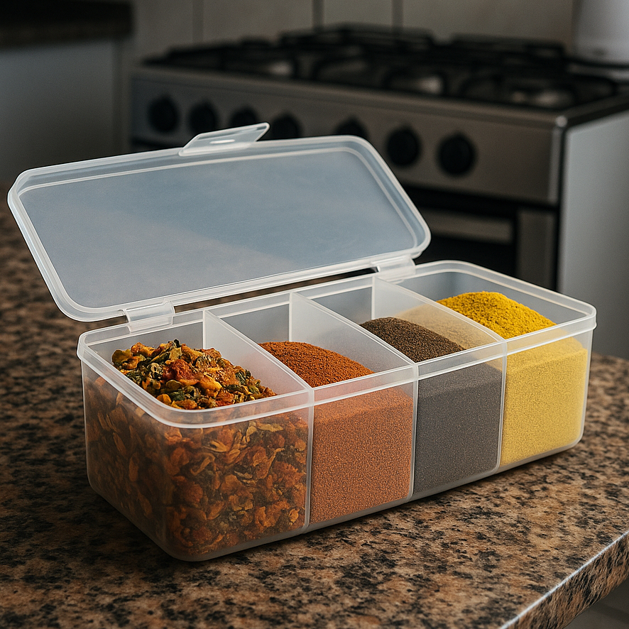 4 Pote Porta temperos Porta Condimentos  Organizador Com Divisórias Com 4 Colherezinhas Gr...