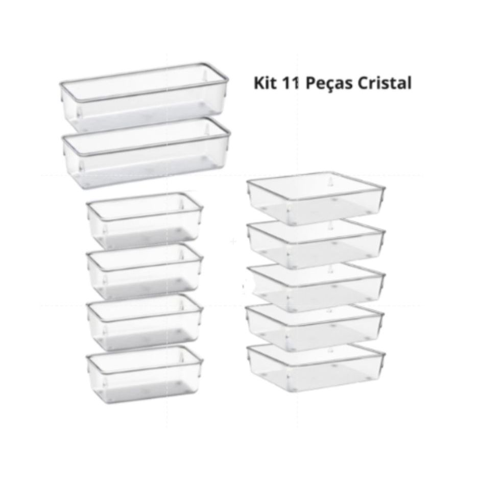 Kit 11 Organizador Multiuso Modular Gavetas Acrílico Quadrado GRANDE - Plastutti