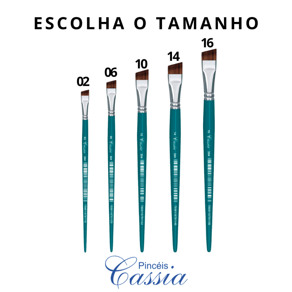 Pincel Chanfrado Artistico Cabo Curto Ref.304 - Pincéis Cassia (Escolha o Tamanho)