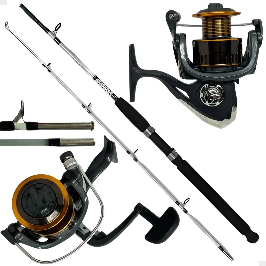 Kit de Pesca Vara Fibra Vidro Maciça 35 Lbs + Molinete 5000 Carretel de Alumínio E Drag de 12 kgs