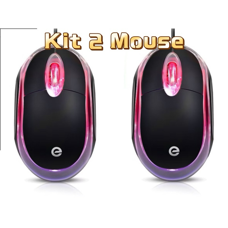 kit 2 Mouse Conexão USB Óptico Cabo comprimento 120cm