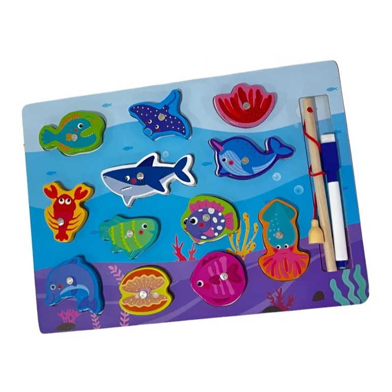 Brinquedo Infantil Pescaria Imã Magnético MDF - Pesca Infantil com Lousa Pedagógico Educacional