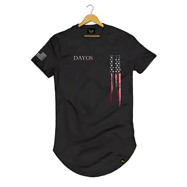 Camisa Camiseta Longline Masculina USA Style Bandeira StreetWaer Modelagem Slim Tecido Algodão em Oferta na Shopee