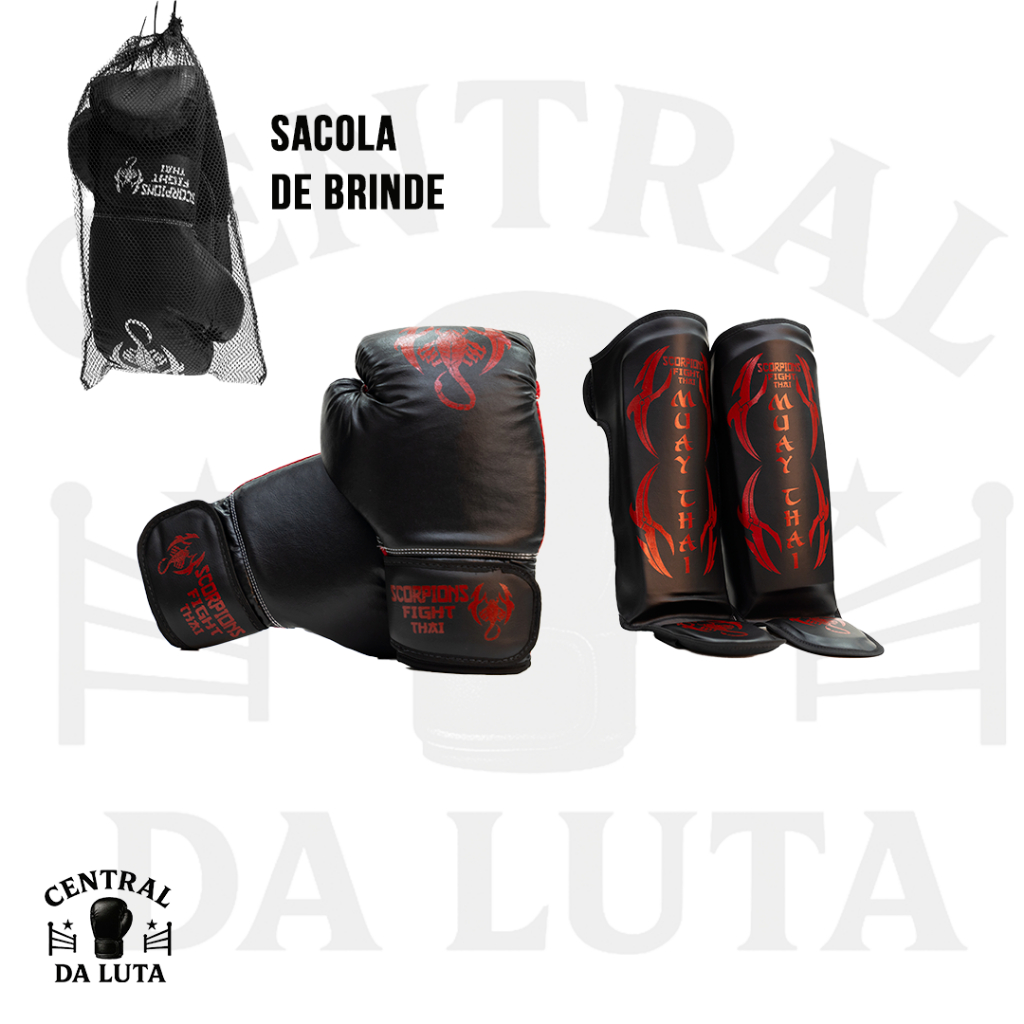 Kit Luva Boxe Muay Thai + Caneleira de Treino + Sacola Brinde | MMA Kickboxing
