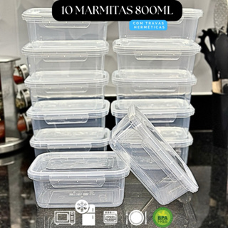 Kit 10 Marmita Potes 800ml com Travas Laterais BPA FREE - Alimentos organizadores de congelador em Oferta na Shopee