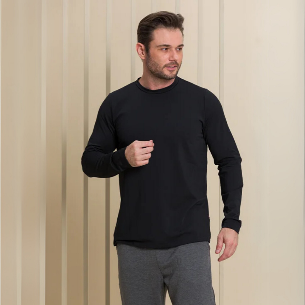 Blusa Masculina Térmica UV Manga Longa Slim Camisa Segunda Pele Poliéster e Elastano Suéter