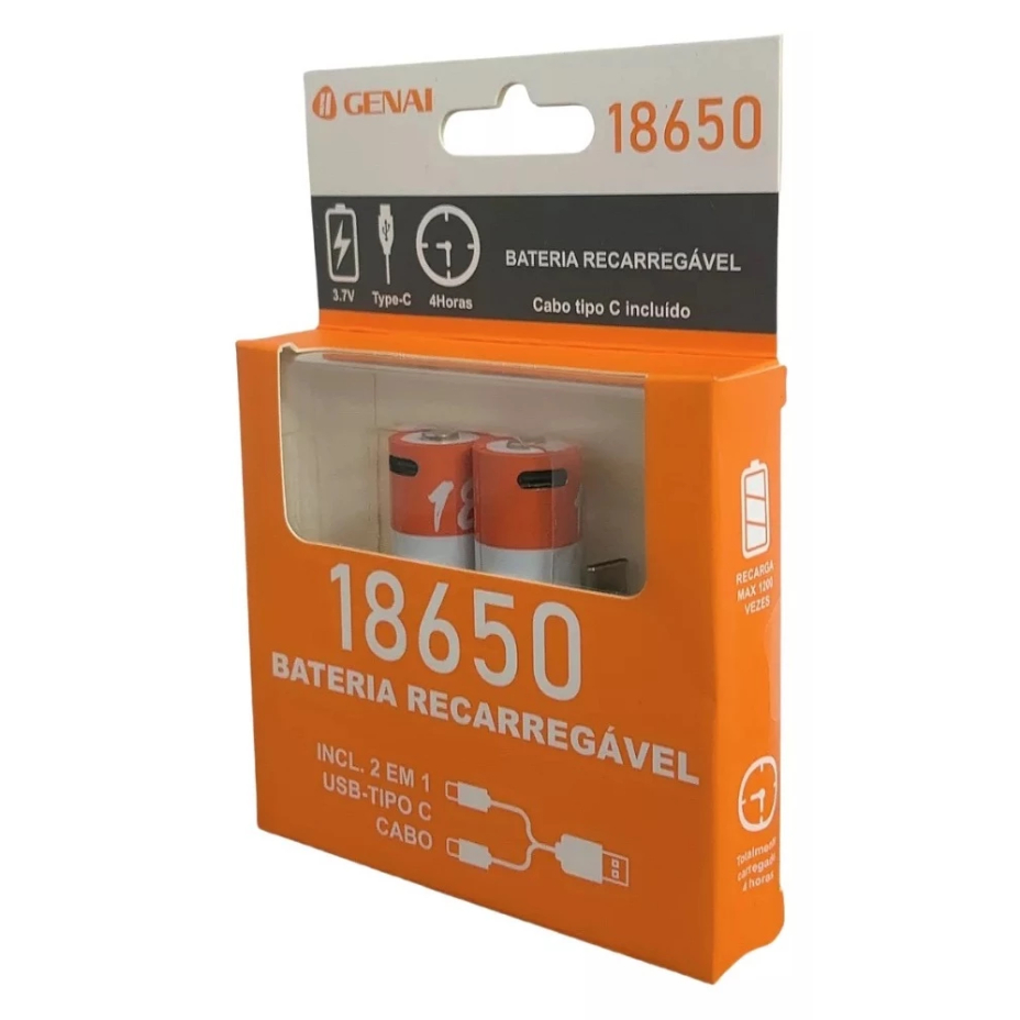 Kit 2 Bateria 18650 pilha Li-ion 2000mh 3.7v Regarregavel Type-c em Oferta na Shopee