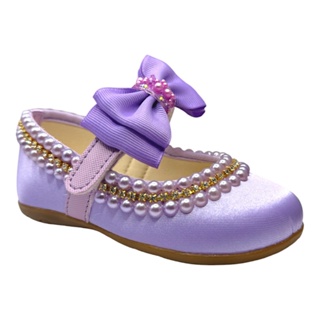 Sapatilha Customizada em Meia Pérola e Strass Lilás Laço Infantil Menina em Oferta na Shopee