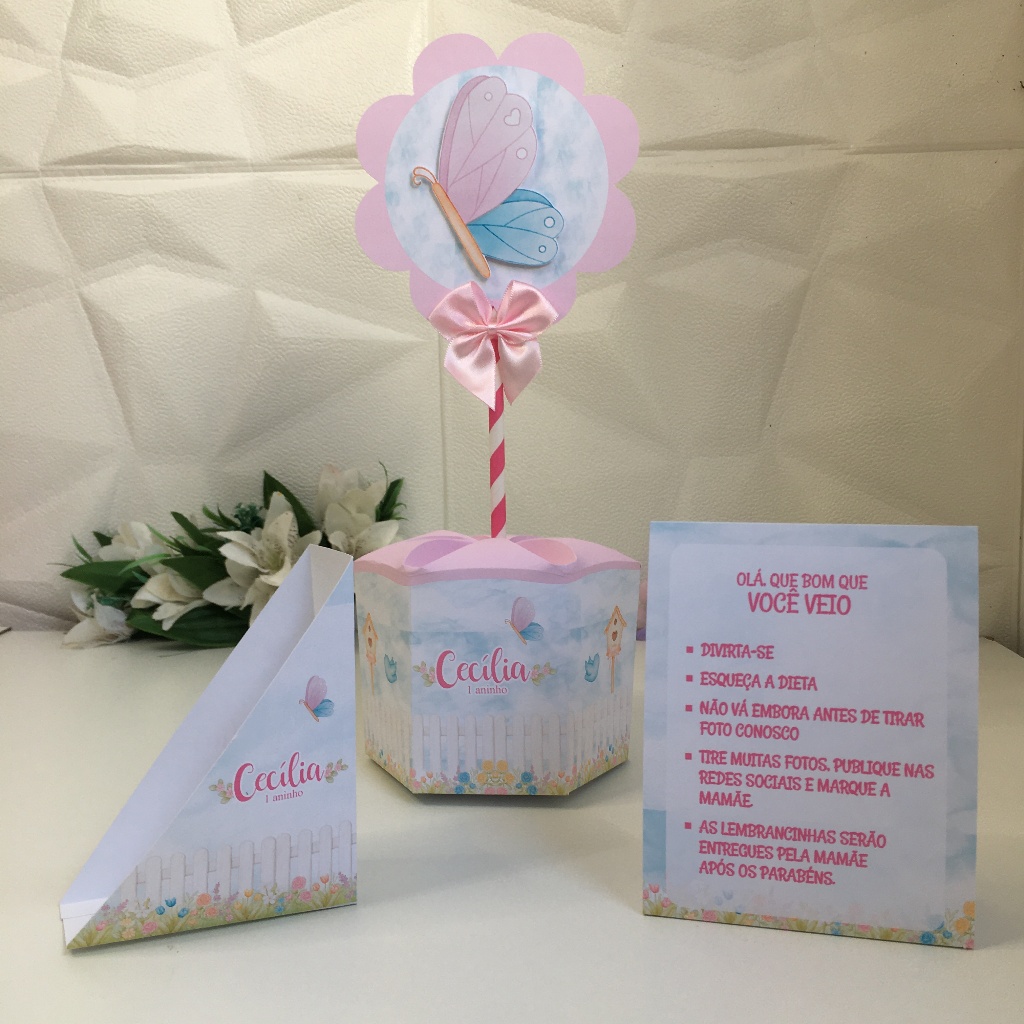 PEGUE E MONTE - Kit Centro de Mesa Jardim Encantado/Borboletas  - Personalizados - Lembrancinha - Aniversário- Festa
