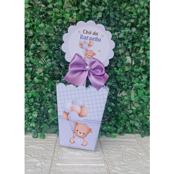 Kit Centro de mesa Cachepot Personalizado Chá de bebe/Revelação  Ursinha Lilás - Lembrancinha/Festa