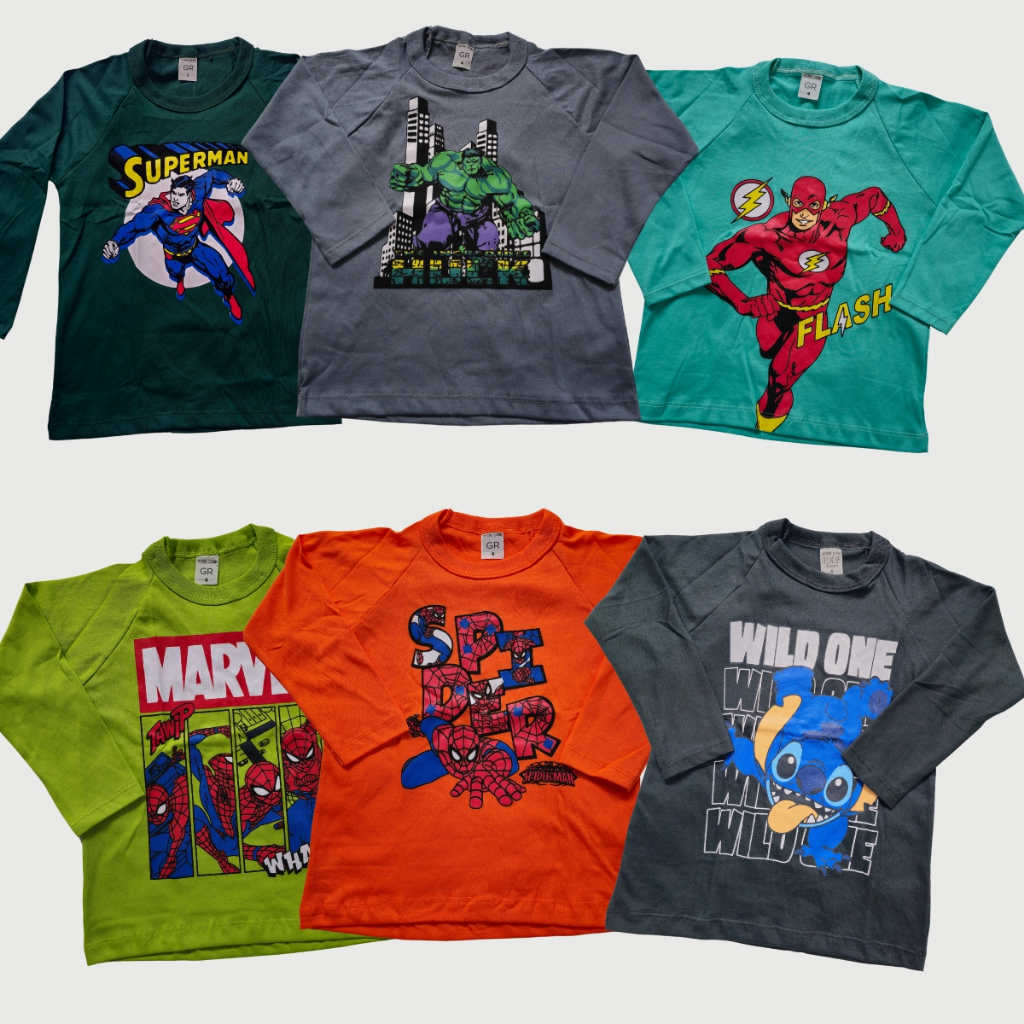 Kit Camisetas Infantil Sortidos Desenho Manga Longa Menino Inverno Outono 2 à 8 Anos em Oferta na Shopee