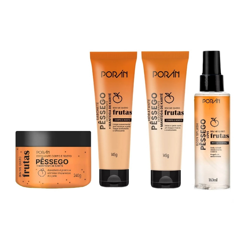 Escolha Seu Kit Corpo e Rosto Pessego Cuidado com a Pele Porán Body Splash Sabonete Esfoliante em Oferta na Shopee