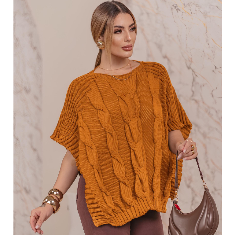 Poncho Feminino Inverno Tricot Casaco Kimono Elegante Conforto Estilo Boho Chic Quente e Moderno