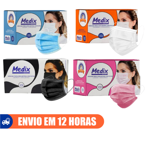Máscara Descartável Cirúrgica Azul Branca Preto Rosa 50un 150un Medix