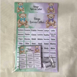 1 Bingo Personalizado no tema Ursinhos Verde e Lilás para Chá de Bebê – Cartelas Personalizadas - Lembrancinhas chá bebê