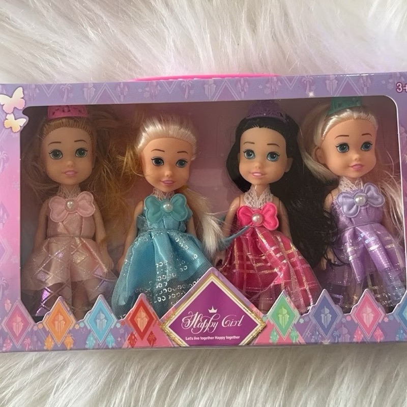 kit 4 Boneca Happy Girl Sortidas Bonequinhas Miniaturas Articuladas com Acessório infantil