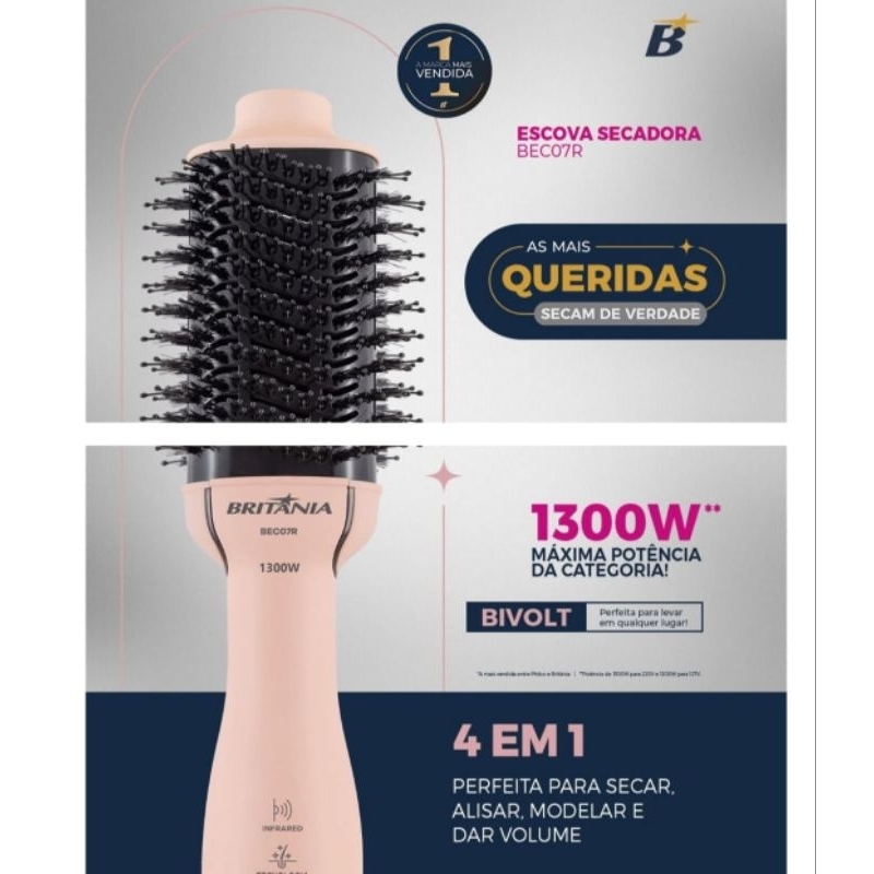 Escova Secadora Britânia Soft 4 em 1 1300W BEC07R Bivolt