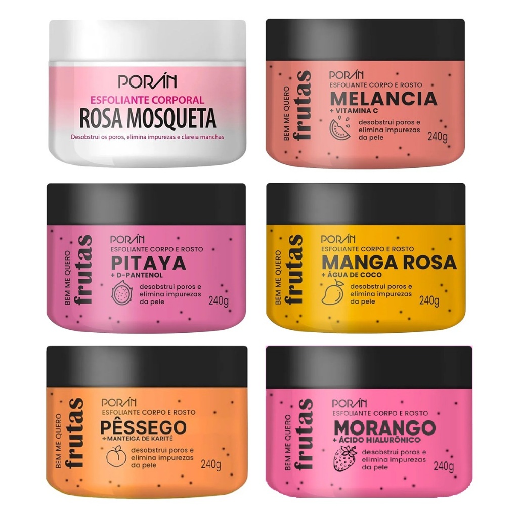 Esfoliante Corpo e Rosto de Frutas Porán Linha Bem Me Quero 240g Vegano Pele Lisa