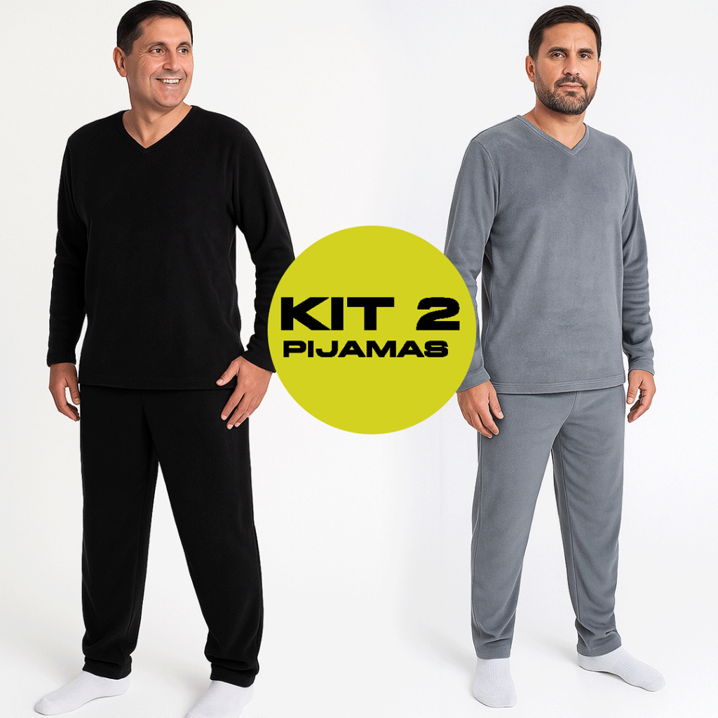 Kit 2 Conjuntos Pijama Masculino Fleece Plush Peluciado Inverno Quentinho Unisex
