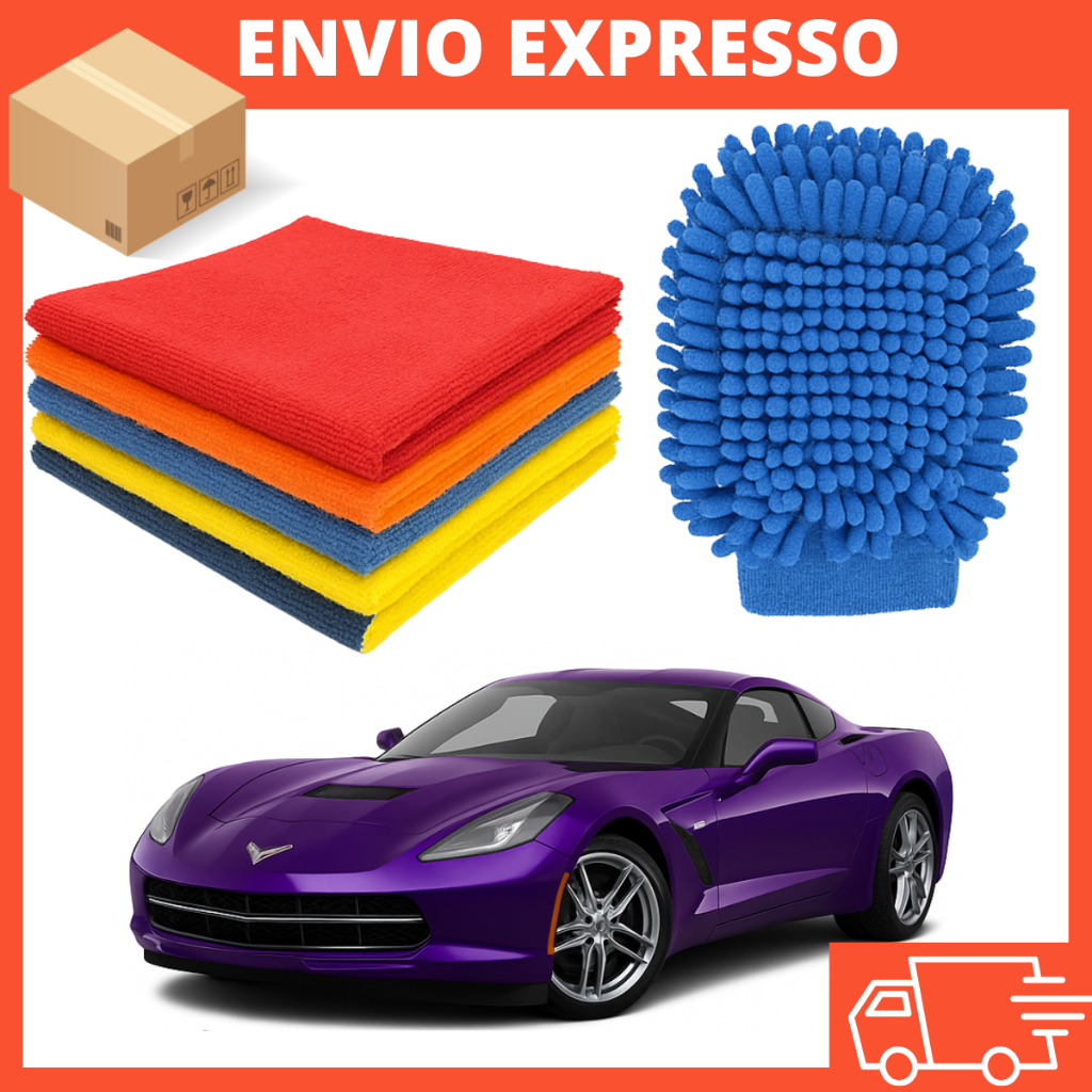 Kit de Lavar Carro Moto Limpeza automotiva Luva +5 Pano Microfibra Super Absorvente Multiuso em Oferta na Shopee