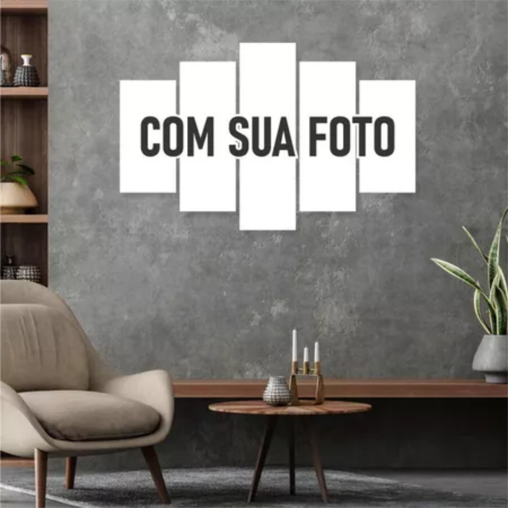 Quadro COM SUA FOTO Mosaico 5 Peças Personalizado Decorativo Placa Sala Quarto
