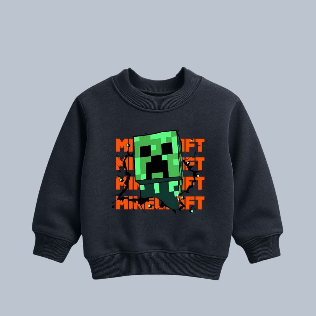 Moletom Infantil Gola Careca -- Crepper Minecraft -- Blusa de Frio Com Estampa Do Minecraft