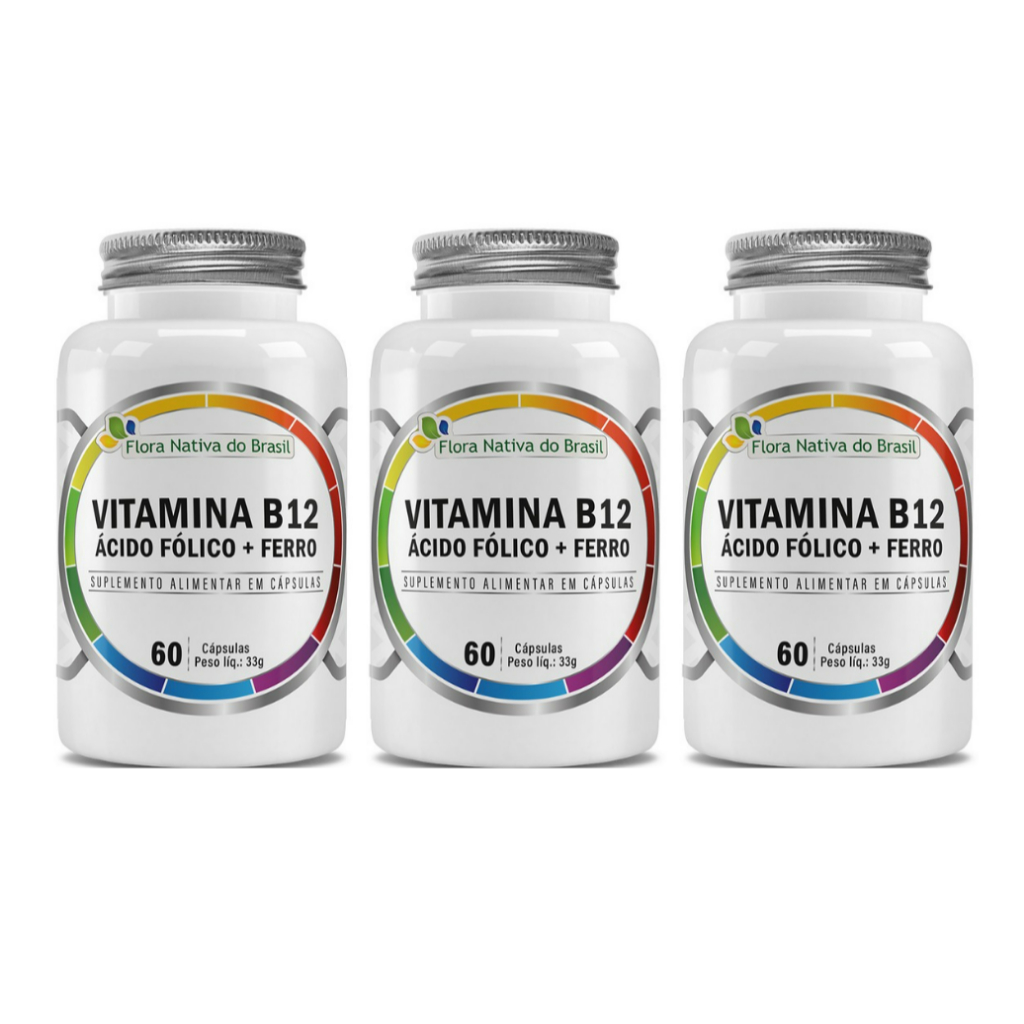 Kit 3x Vitamina B12 Ácido Fólico + Ferro (60 cápsulas) - Flora Nativa do Brasil em Oferta na Shopee