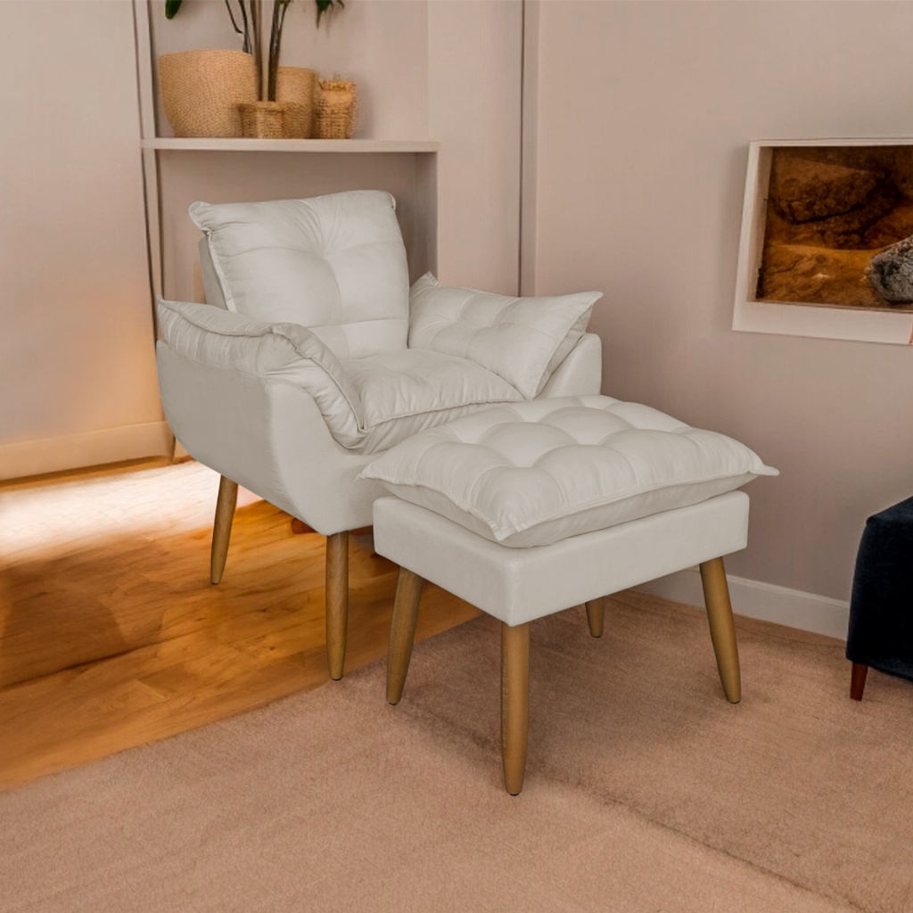 kit Poltrona Decorativa Amamentação com Puff Pé Palito - Trida Móveis