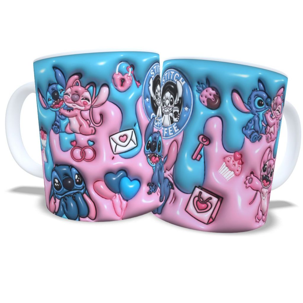 Caneca Xícara Personalizada Lilo e Stitch Disney Efeito 3D Porcelana 325ml Presente