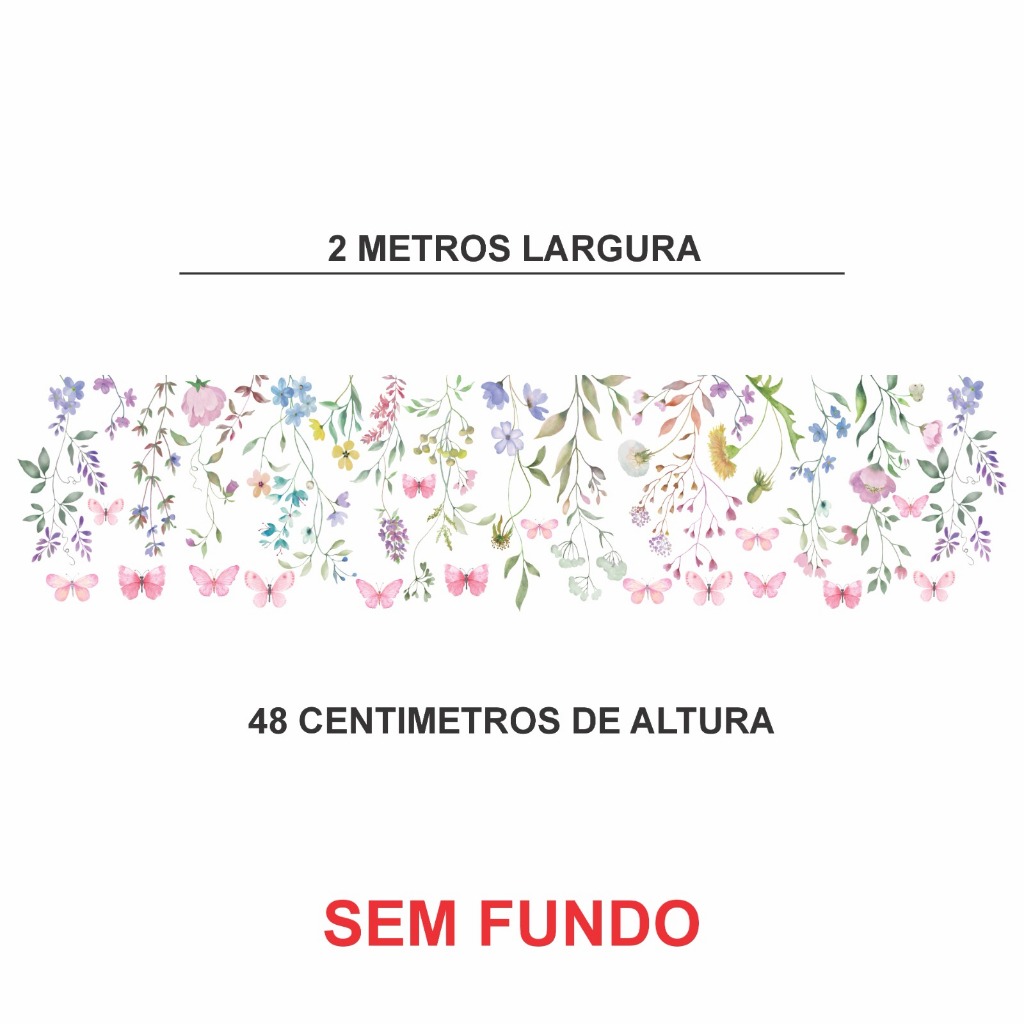 Adesivo de Parede Infantil Jardim encantado borboletas (Decoração) sem fundo 2x48 - Algidecor