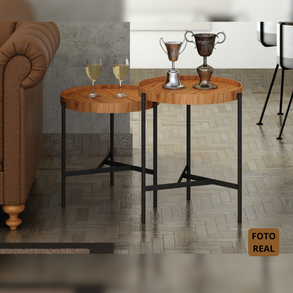Mesa de Canto Requinte 50 / 60 cm Laminada ou Vidro Temperado – Mesa Lateral Moderna para Sala de Estar