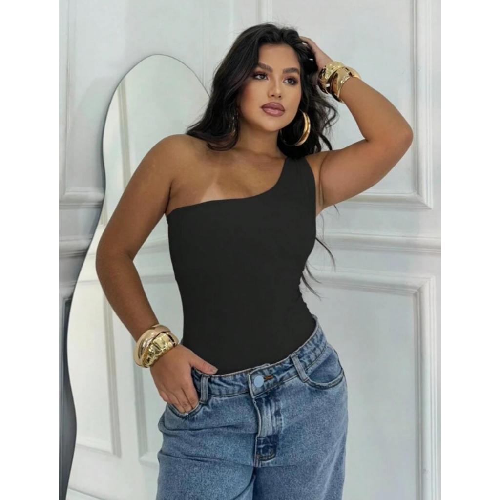 Body Mula Manca Feminino Um Ombro Só Suplex Verao Bodi Sem Bojo Mula Manca Com Forro  Moda Blogueira